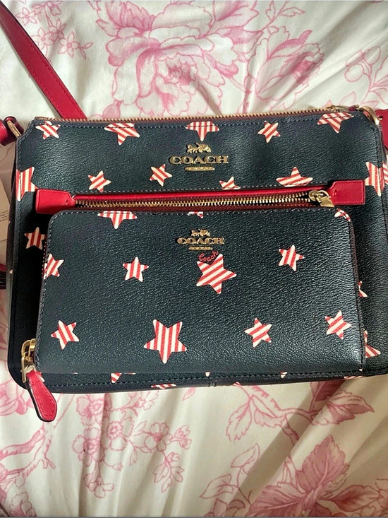 Coach Handbags - Coach Americana Star Print Barrel Crossbody Bag Black & Red